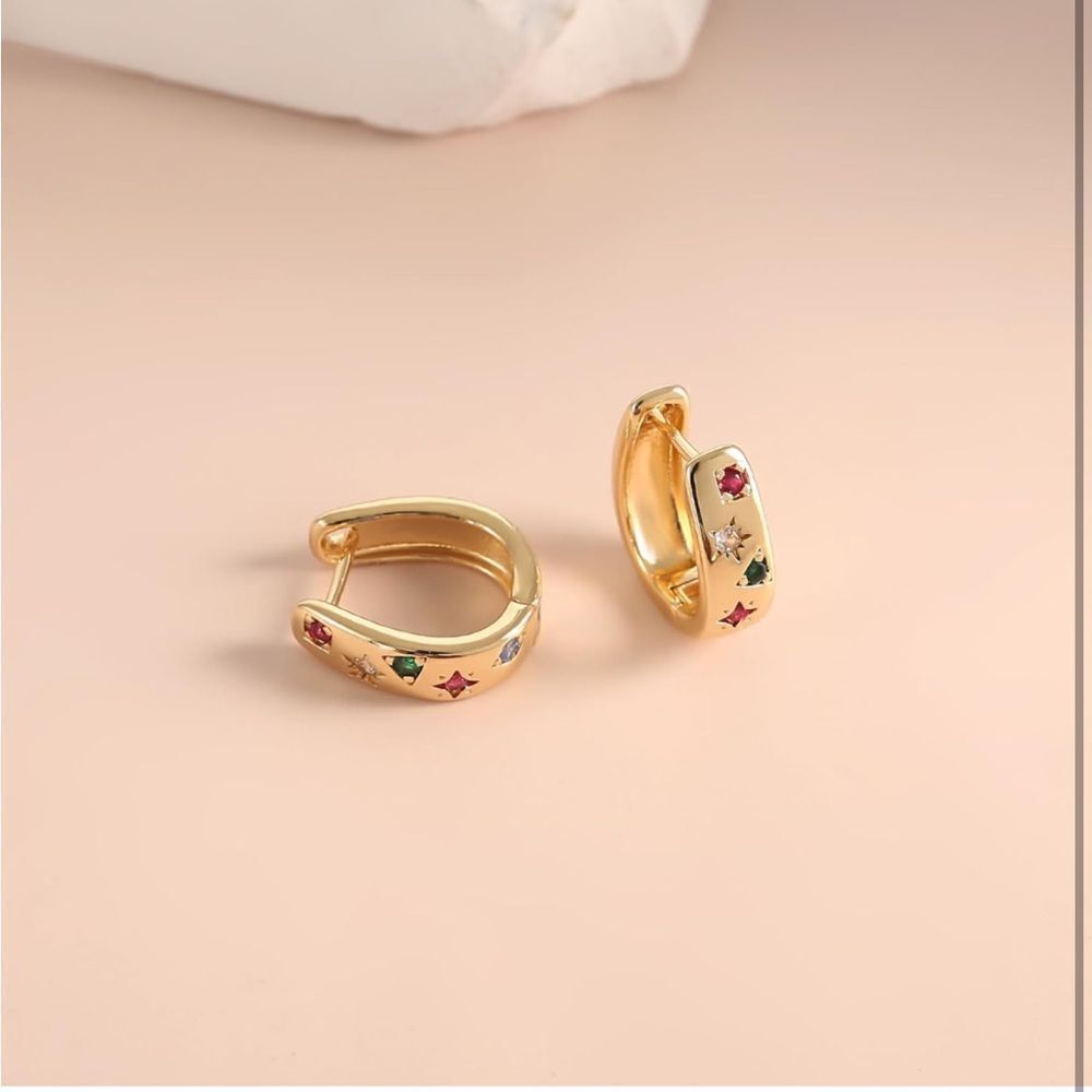 Chunky cubic zirconia hoop huggie earrings